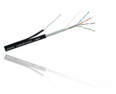 Kabel UTP CAT.5e venkovní, 4 páry CU,PVC + HDPE + závěsné lanko